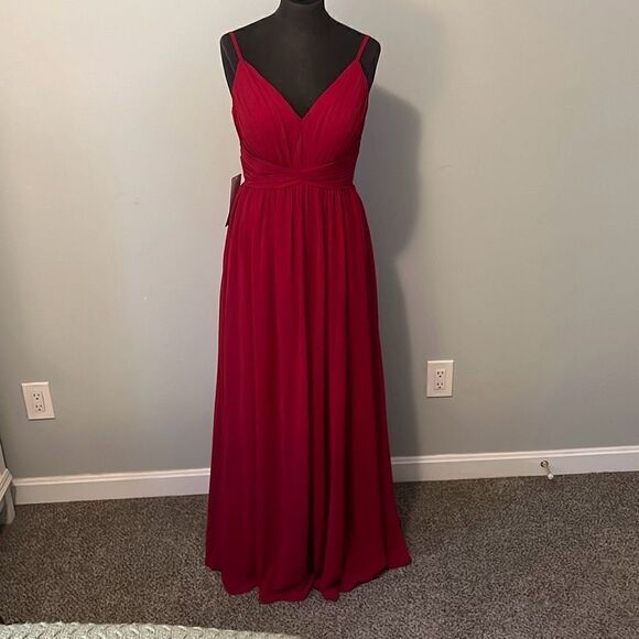 AZAZIE Serena Burgundy Chiffon Dress - Picture 1 of 12